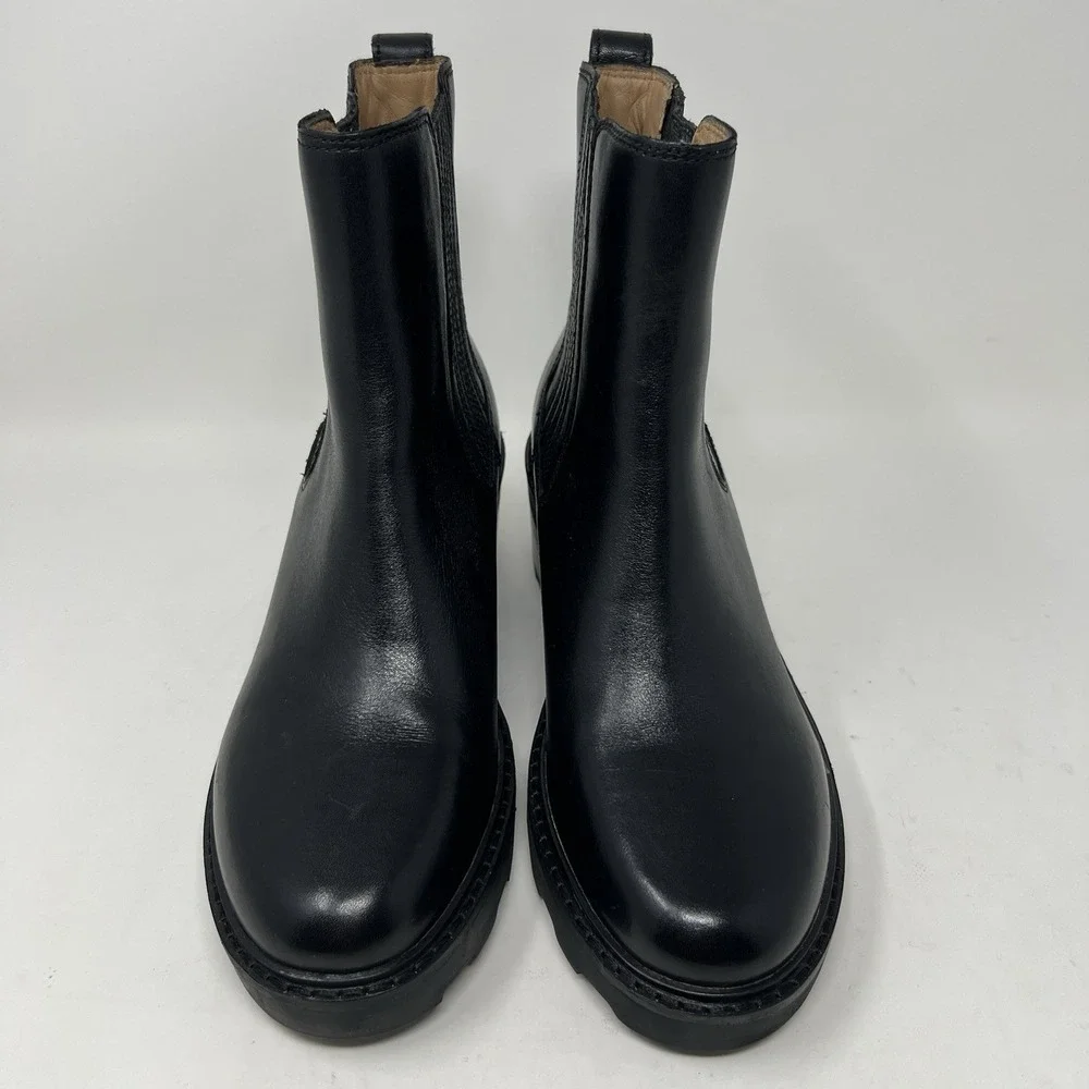 Madewell Gwenda Women's 8 Platform Ankle Chelsea Boots Black Stacked Heel NN019 - Picture 6 of 14